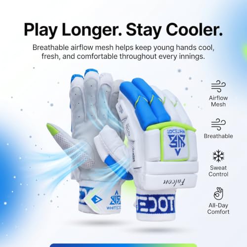 Image of Whitedot Falcon Cricket Batting Gloves||Suitable for Boys|Small Right Hand||White