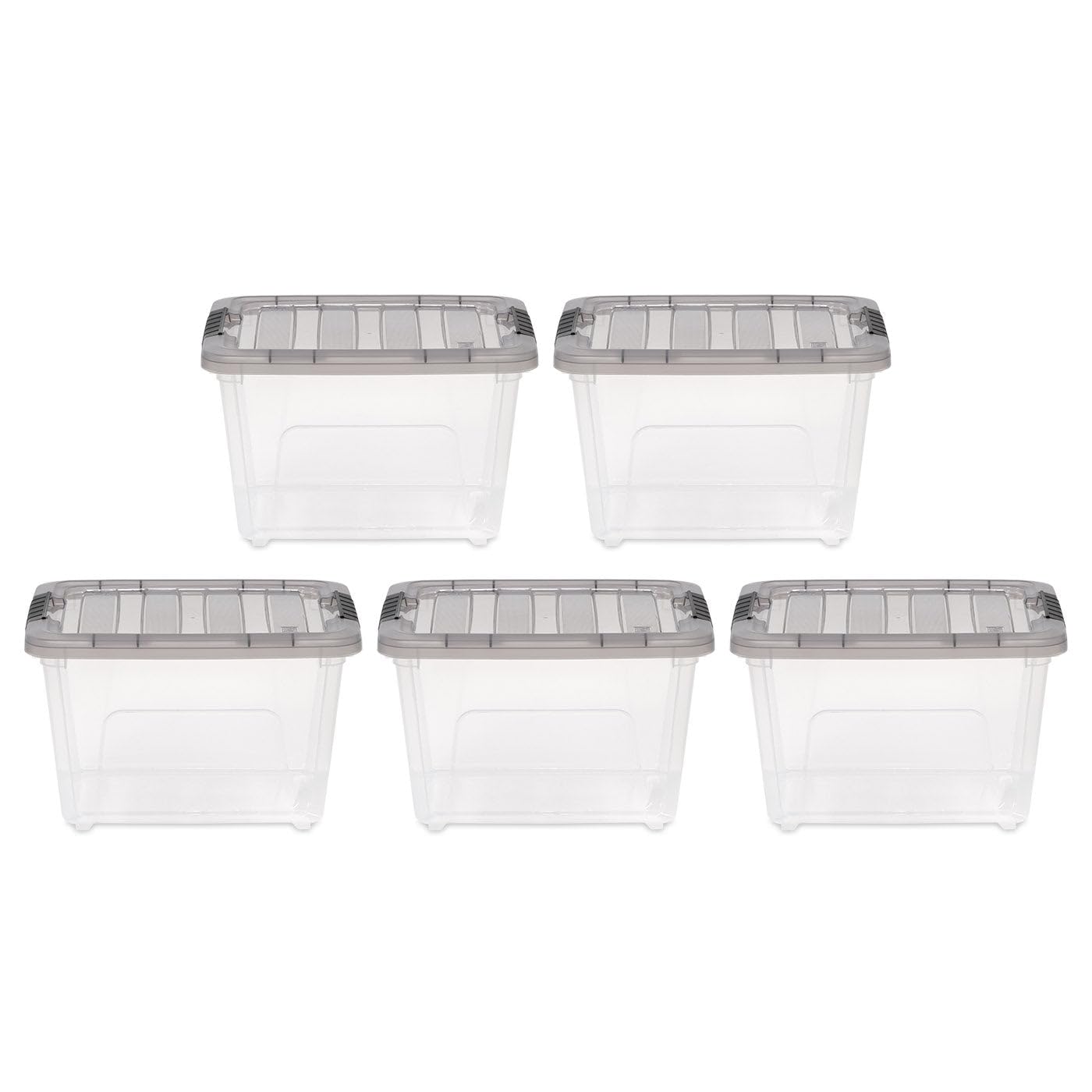 IRIS USA 19 Quart Stack & Pull Clear Plastic Storage Box, Gray, 5 Pack