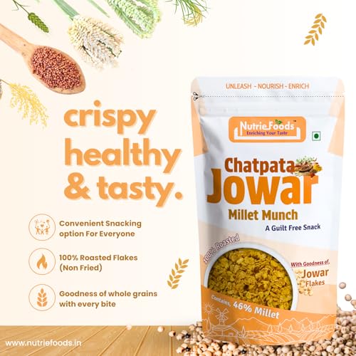 Image of Nutriefoods Millet Mix Munch (Millet Chivda), 100% Roasted Millets Guilt Free, Nutritious Munch (Peri Peri, Pudina and Jowar Chatpata (Pack of 3), 300gm)