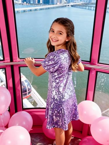 Image of WELAKEN Girls Ombre Sequin Dress Sparkly Fancy Short Puff Sleeves Gradient Party Dress