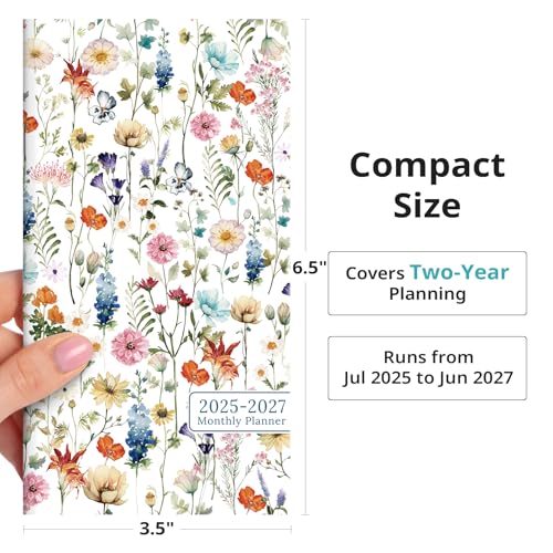 Image of Pocket Calendar 2025-2027 for Purse, Two Year Monthly Planner Pocket Size, Jul 2025 to Jun 2027 Monthly Planner Small Size (6.5 inch x 3.5 inch)-Wildflower