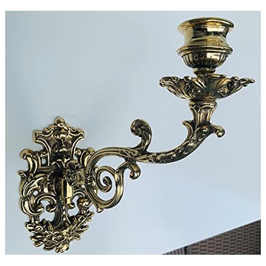 Candelabro de pared antiguo, candelabro de piano, de latón, giratorio, adornado, 23 cm x 9 cm, candelabro de pared dorado SA 221