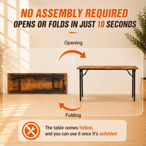 HMFOR Folding Table Computer Desk - 55.1" No Assembly Folding Desk with Power Outlets & USB Charging Port, Small Desk, Foldable Office Desk, Compact Storage Portable Use for Small Space, Rustic Brown by HMFOR - Used condition - Image 2