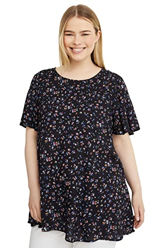 C&A Damen Rundhalsausschnitt Bluse Blumenmuster Große Größen schwarz 58