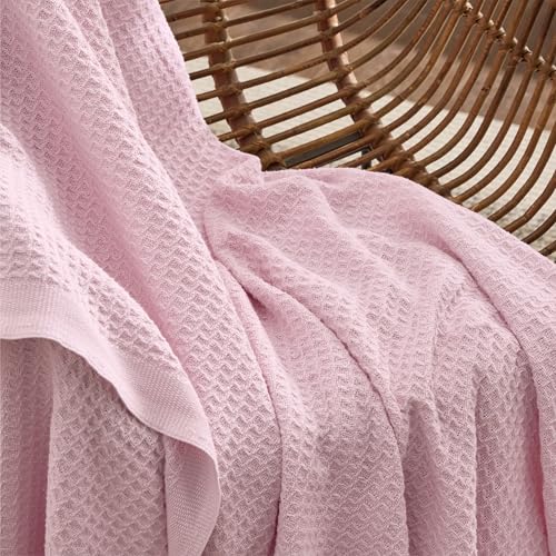 Image of Bedsure 100% Cotton Blanket Twin XL Size for College Dorm - Cooling Breathable and Soft for Summer, Waffle Weave Twin Blanket for Bed, Dorm Room Essentials, Pink, 66x90 inches