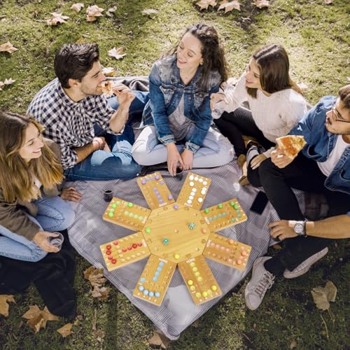 Image of Marble Board Game,Wooden Board Game for 6-8 Players,Portable Design Marble Game with 32 Marbles 16 Dice, Family Game Night Gift for Kids & Adults