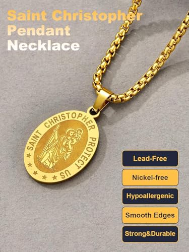 Image of U7 Saint Michael Necklace for Men,Stainless Steel /18K Gold Plated St Michael Archangel /Saint Benedict /Saint Christopher Pendant Amulet Necklace for Men Women