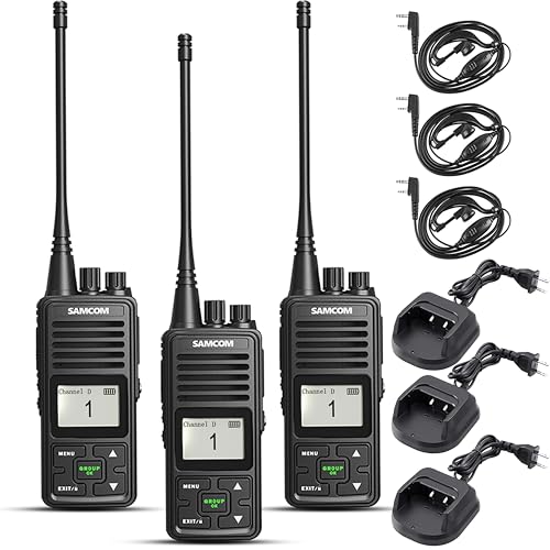 Image of SAMCOM FPCN10A Two-Way Radios Long Range, 3000mAh Rechargeable Long Standby Walkie-Talkies for Adults, Commercial Handheld UHF 2 Way Radios with Earpiece, Group Talk Dual PTT, 3 Pcs
