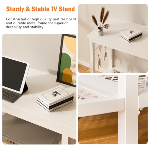 Image of Furologee TV Stand for TVs up to 55 Inch, Entertainment Center with Open Storage Shelves, Media Console Table with Soundbar Shelf for Living Room, Bedroom, White