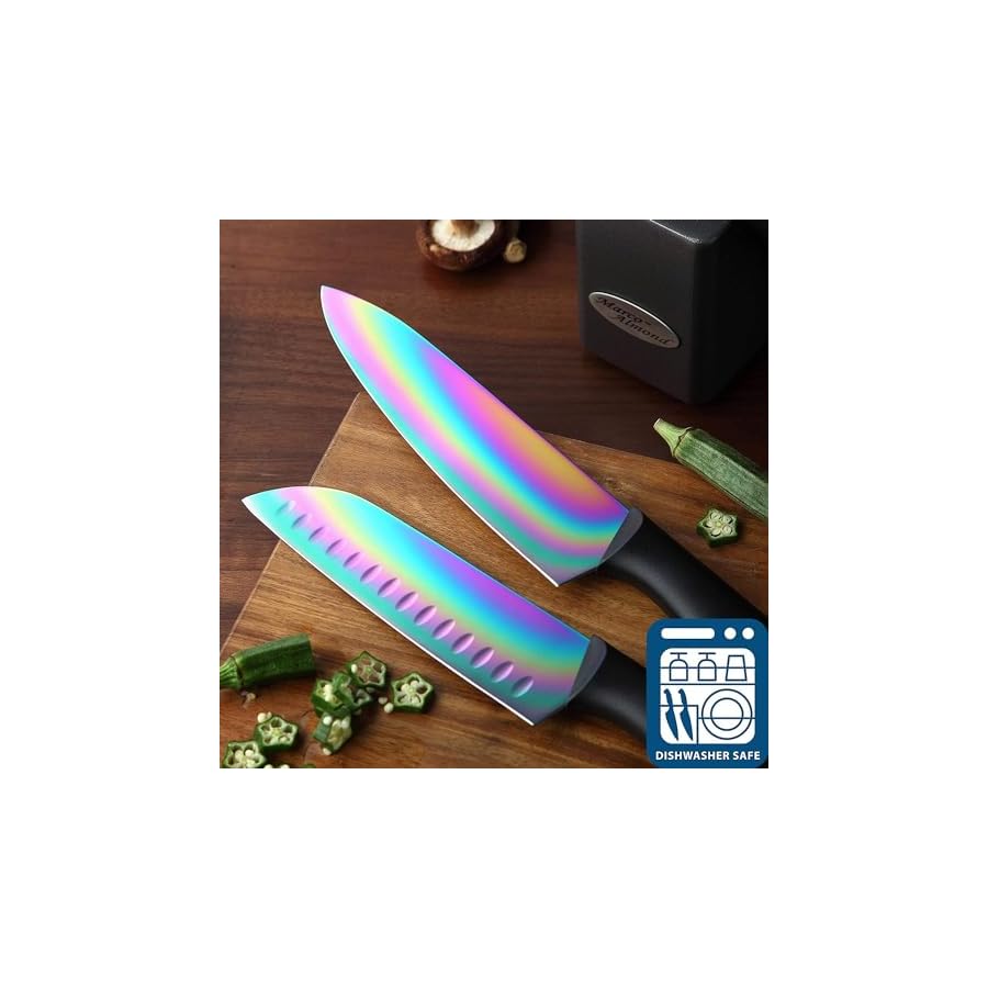 Marco-Almond-Knife-Block-Set14-Piece-Rainbow-Color-Stainless-Steel-Knife-Sets-for-Kitchen-with-block-KYA35-Chef-Cooking-Knives-Set-with-Acrylic-Stand Marco Almond® Knife Block Set,14-Piece Rainbow Color Stainless Steel Knife Sets for Kitchen with block, KYA35 Chef Cooking Knives Set with Acrylic Stand