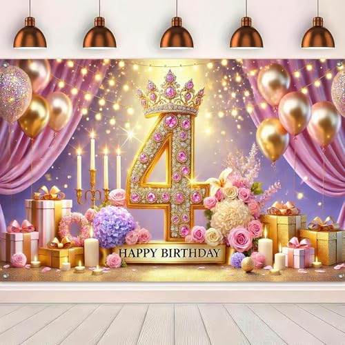 HOMETITUTE fondo decorativo feliz 4 cumpleaños 71x43 pulgadas miniatura 5