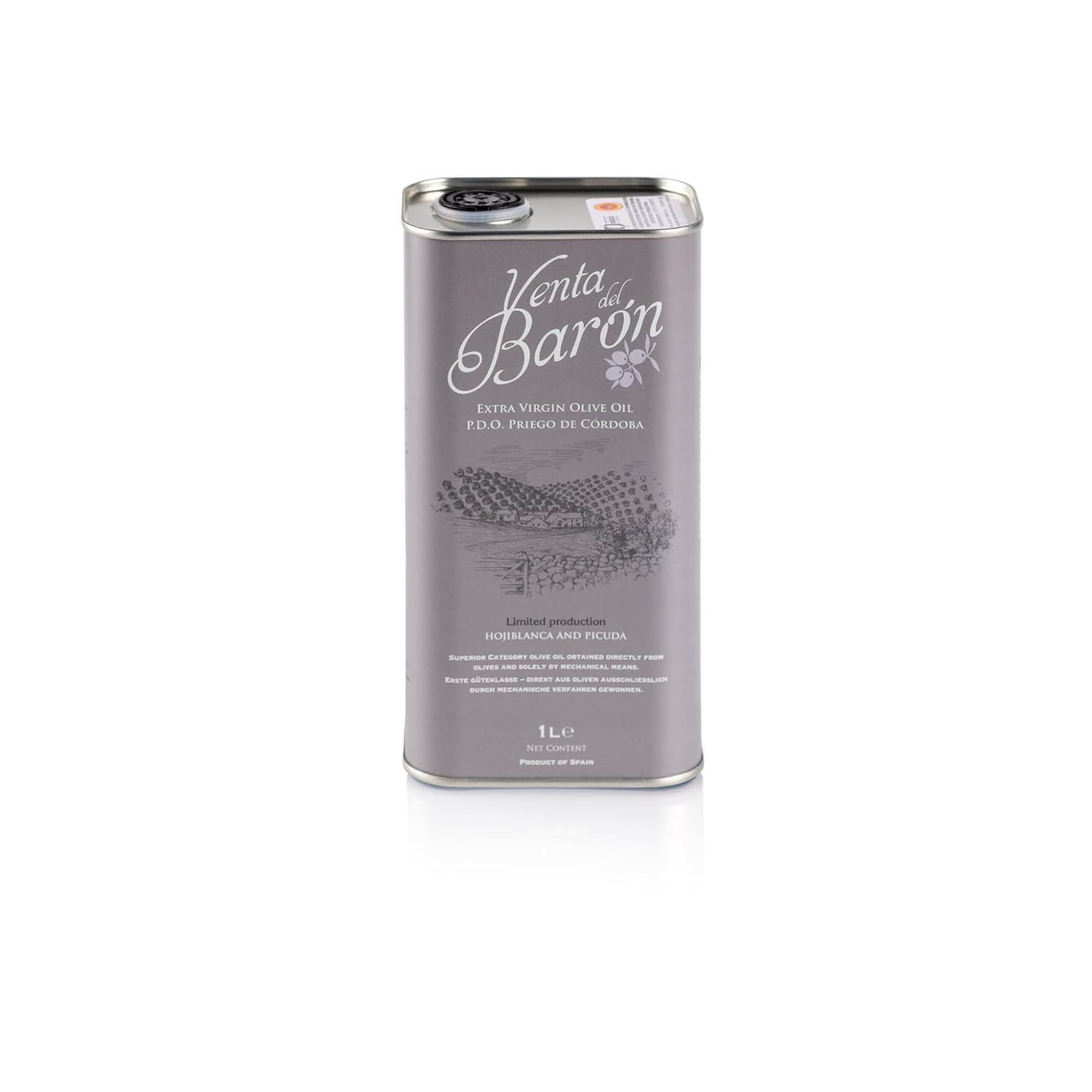 Venta del Barón - Preisgekröntes Premium Natives Extra Virgine Olivenöl - Kaltgepresst - Sehr hoher Polyphenolgehalt - 1 L Kanister