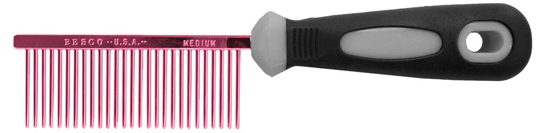 Resco Professional Anti-Static Dog, Cat, Pet Comb for Grooming, Steel Pins, Medium Tooth Spacing, Candy Red