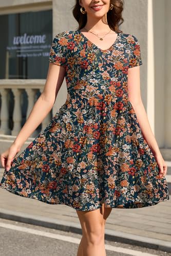 Image of nclook Womens Summer Casual Dress Sweet Cute V Neck Mini Dress with Pocket Short Sleeve