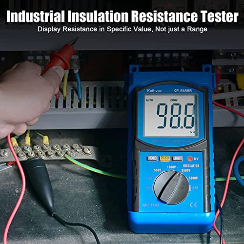 Kethvoz KE-6688B Digital Megohmmeter, Kethvoz 500V/1000V/2500V/5000V Insulation Resistance Tester, Auto Range Megohm Meter 1Mω~2Gω, Testing Ac Voltage 750V,Data Hold Backlit Lcd thumb #2