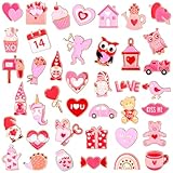 Giegxin 40 Pcs valentines Day Enamel Pins for Women Pink Backpack Brooch Cute Heart Rose Gnome Love Bear Cupid Lip Lapel Pins Valentines Day Gifts