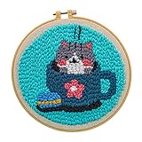 PARIO Stickpackung Katze Stickbild Sticken Kreuzstich Stickerei Stricken Basteln Handarbeit Stickset für Kinder