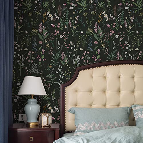 Jiffdiff Floral Wallpaper Peel And Stick Farm Floral 17.32" X 118.11" Wildwood Wallpaper Dark Wallpaper Self Adhesive Wallpaper Coverage 14.2 Sq.ft #TOP4