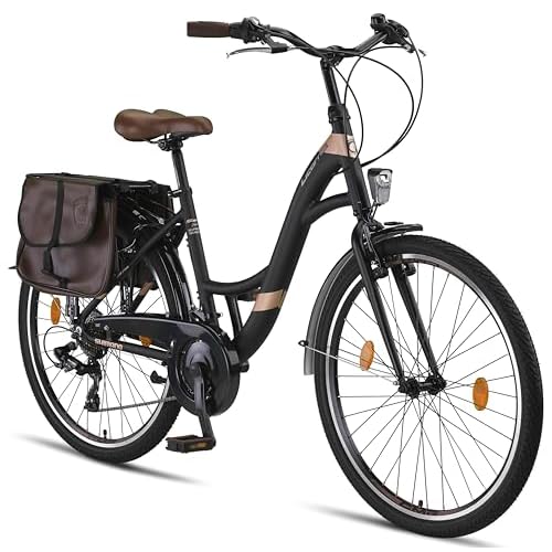 Licorne Bike Stella Plus Premium City Bike in 26 Zoll Aluminium Fahrrad für Mädchen, Jungen, Herren und Damen - 21 Gang-Schaltung - Hollandfahrrad (26 Zoll, Schwarz)