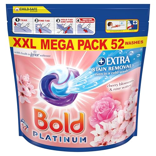 Bold Platinum PODS® Washing Liquid Laundry Detergent Capsules 104 Washes (52x2), Cherry Blossom & Rose Water, Extra Stain Femoval, With Built-In Lenor Softener - Image 2