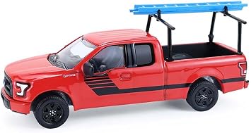 2015 F 150 Pickup Truck with Ladder Rack Red with Black Stripes Down on The Farm Series 11 1/64 Diecast Model by Greenlight 48110E