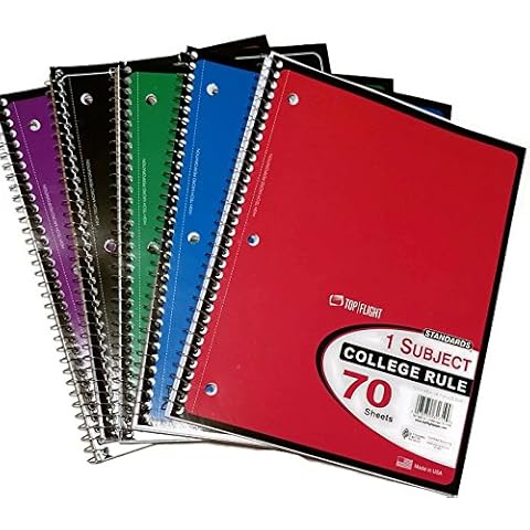 Top Flight College Rule 70 Page Spiral-Bound Notebooks, 5 Pack Bundle Made in The USA Cover