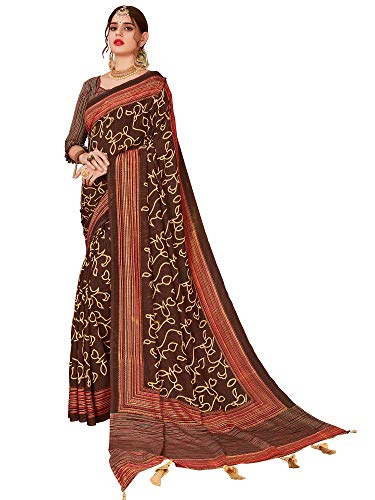 Image of AKHILAM Women's georgette Saree with Unstitched Blouse Piece (Free size Brown SHL05)