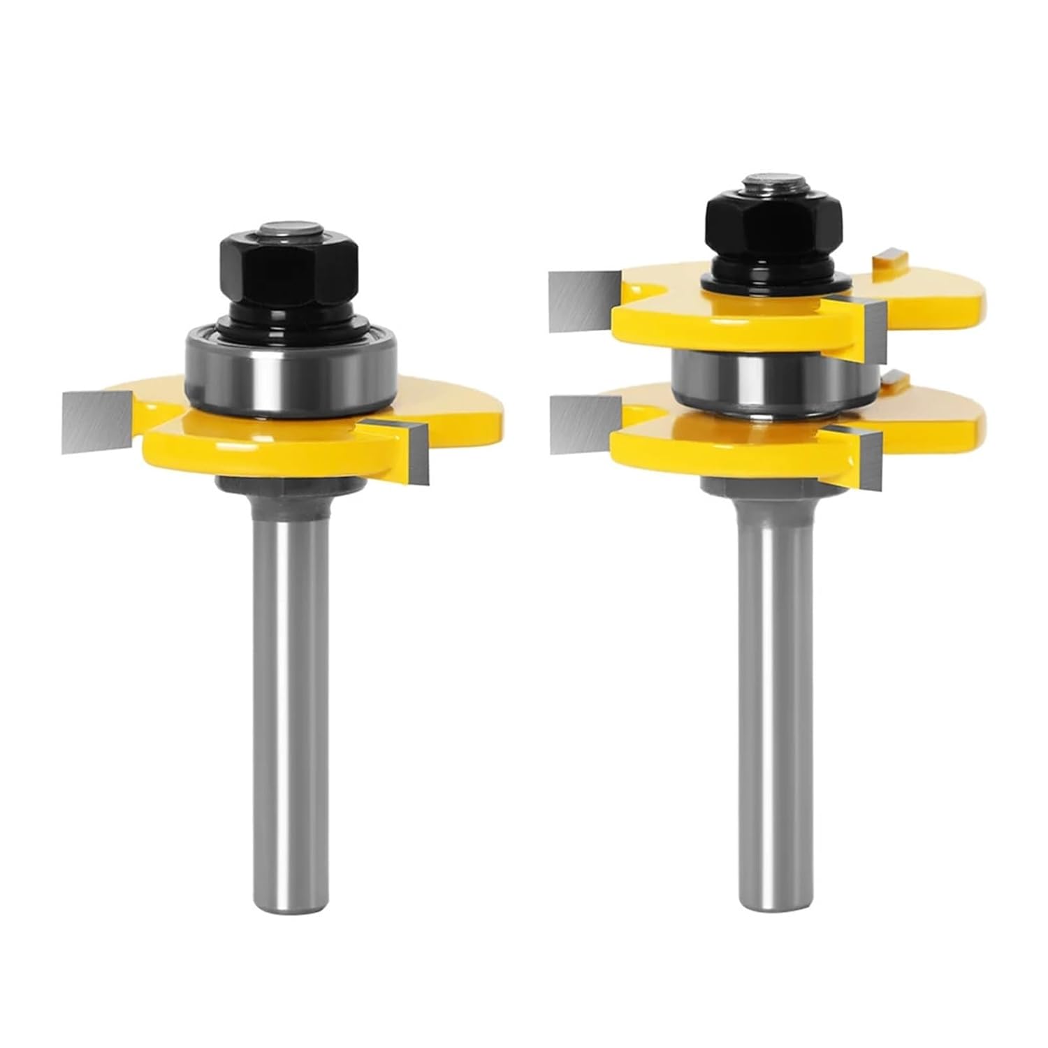 6mm 8mm 12mm 1/4in 1/2in Shank Tongue Groove Joint Assembly Router Bit Set 3/4" Stock Wood Cutting Tool 2Pcs(12mm Shank)