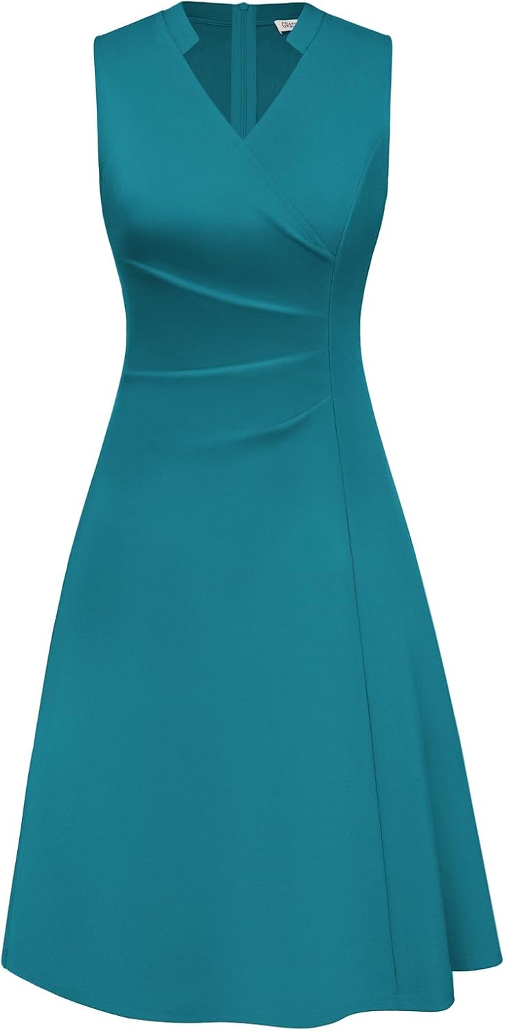 GRACE KARIN Women's 2026 Summer Midi Dress V Neck Sleeveless Work Dresses Wrap Sheath Church Business Casual Dresses