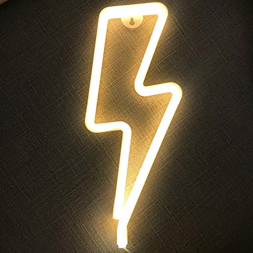 led Lightning Bolt Neon Sign - Battery USB Operated Neon Lights for Wall Decor | Led Neon Signs for Bedroom Kids Room Decor Party Christmas Birthday Decorations(Warm White)