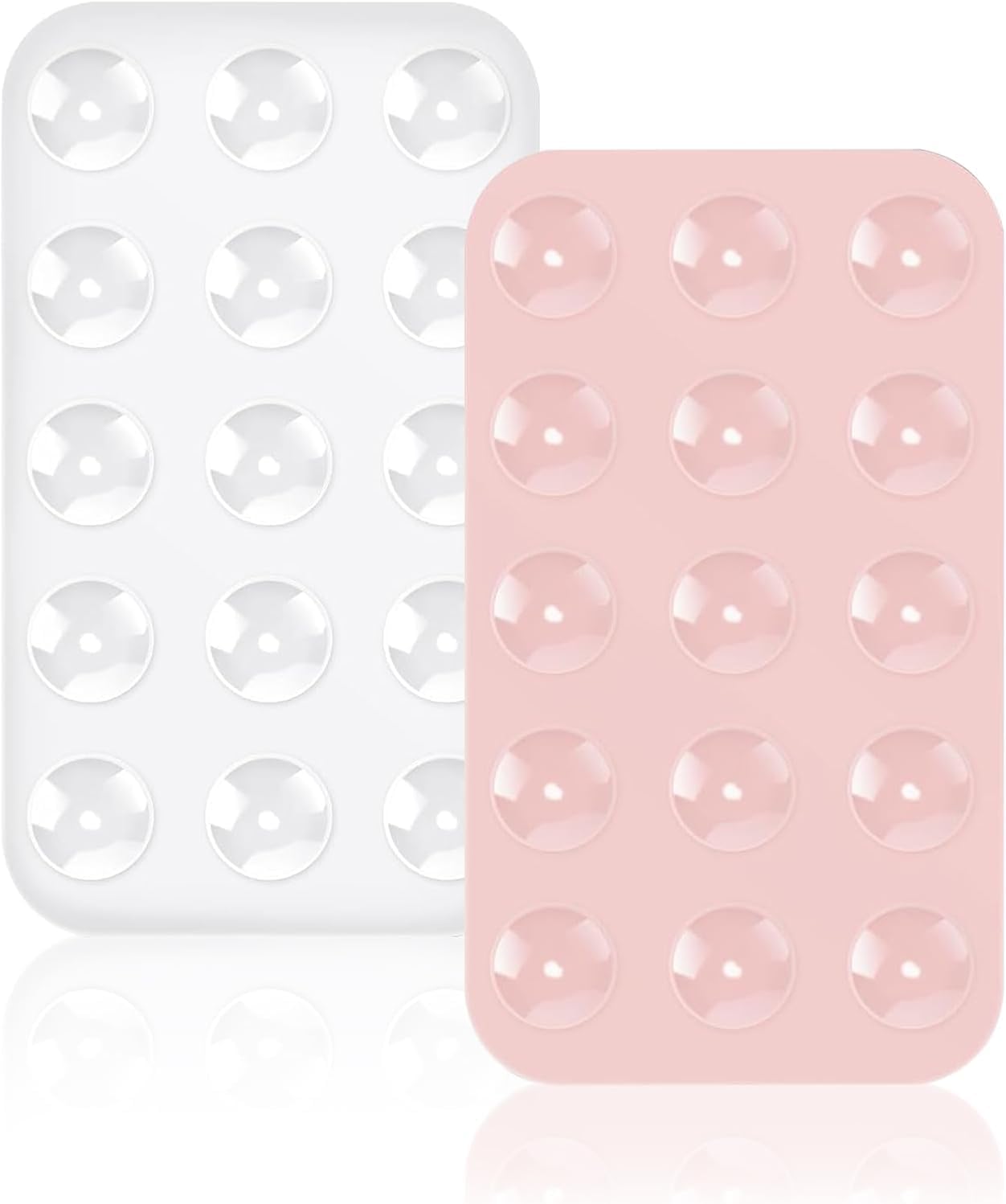Lonimia 2 Pack Silicone Suction Phone Case, Double Sided Suction Cup, Anti-Slip Hands-Free Mobile Accessory Holder, Suitable for Videos and Selfies (White, Light Pink)