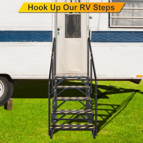 TOCRETOARE RV Steps with Handrail, Hot Tub Steps with Handrail, Portable Stairs Steps for 5th Wheel RV, Mobile Home Stairs Outdoor RV Step (5 Steps with 2 Handrails)