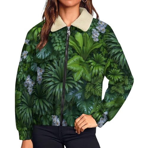 Sweat polaire femme vert foncé à motif paysage de jungle tropicale