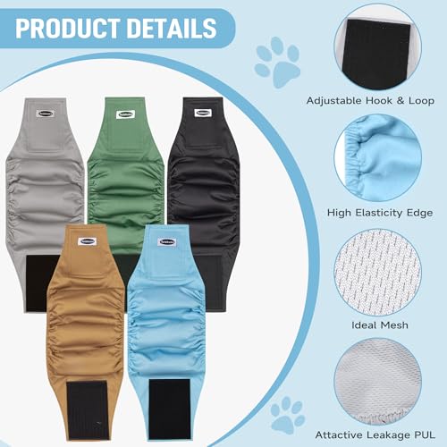 Image of Tuiskusa Dog Diapers - High Absorbing Belly Bands for Dogs (Washable, Reusable 5 Pack)