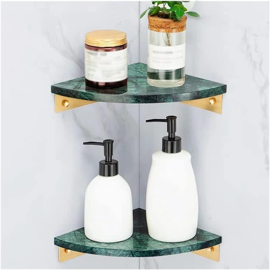 Corner Shower Caddy Bathroom Shelfs Green Stone Antique Brass Bathroom Rac Cosmetics Shampoo Storage Rack Wall Mounted Kitchen Shelves Spice Rack Sturdy Durable Shelf for Storage (Double Level )