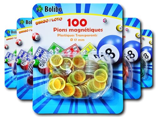 Bolibo JETON Loto magnétique - 100 PIONS MAGNÉTIQUES - 17 mm de diamètre - Coloris au Choix - Bleu, Orange, Jaune, Vert, Rouge, Violet - Bingo (Jaune)