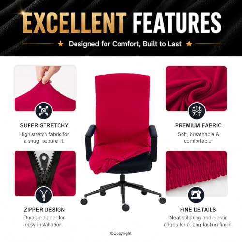 Image of Stretch Computer Office Chair Cover with Durable Zipper - Universal Washable Removable Spandex Rotating Boss Chair Slipcovers - Anti-dust Soft Desk Chair Seat Protector for Dogs, Cats, Pets