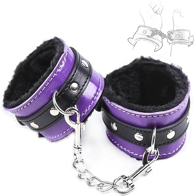 A Pair of Black Fluffy Handcuffs for Ankles and Wrist with Chain Set Soft Leather Bangles Hand-Ankle Cuffs Bracelet Fuzzy Hand Cuff Set for Adults Bedroom Hand Cuffs for Women Couples Sweater ZHCH-og20