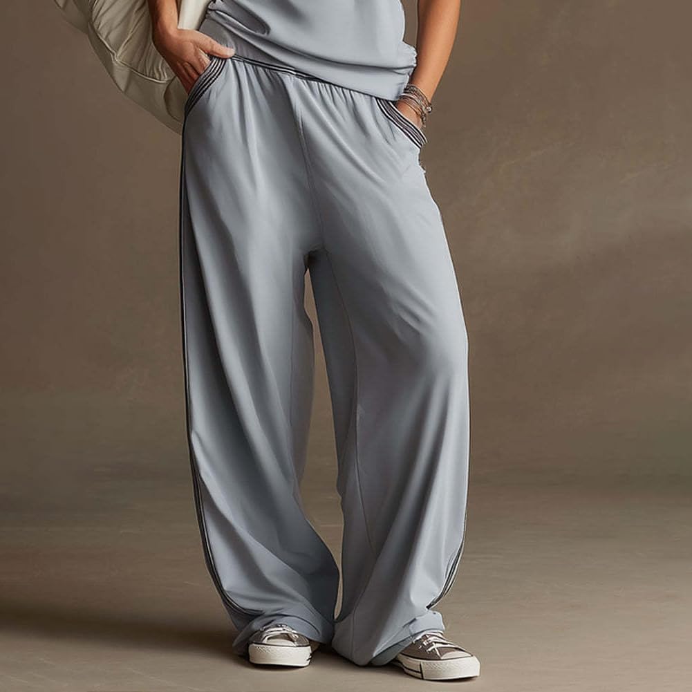 Women's Casual V-Neck Sleeveless Wide-Leg Pants Set, Loose Fit