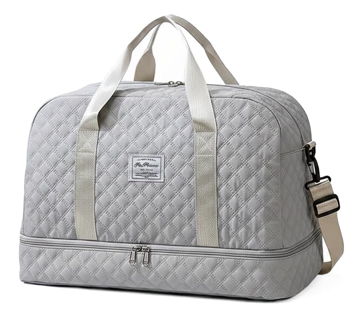 Image of WILDHORN 37 litres Nylon Travel Duffle Bag for Men & Women | 49 cm Weekender Gym Bag with Back Zipper Pocket & Trolley Strap | Overnight Cabin Luggage Shoulder Bag (Grey)
