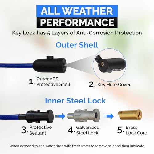 Image of DocksLocks Weatherproof Security Cable Lock with Keys (5ft to 25ft Lengths) Anti-Theft for Kayak, Bike, Paddleboard, Scooter, Equipment, Bicycle
