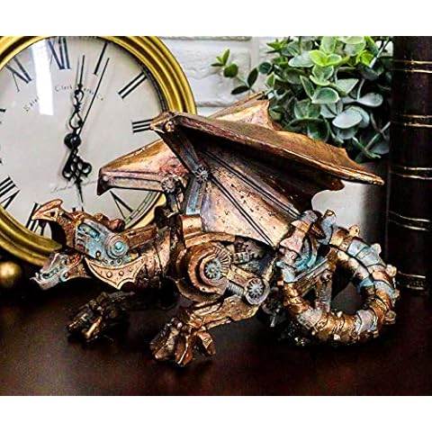 Ebros Brüllender Steampunk Kupfer bemalt Robotik Cyborg Geflügelter Drache Figur aus Harz Cover