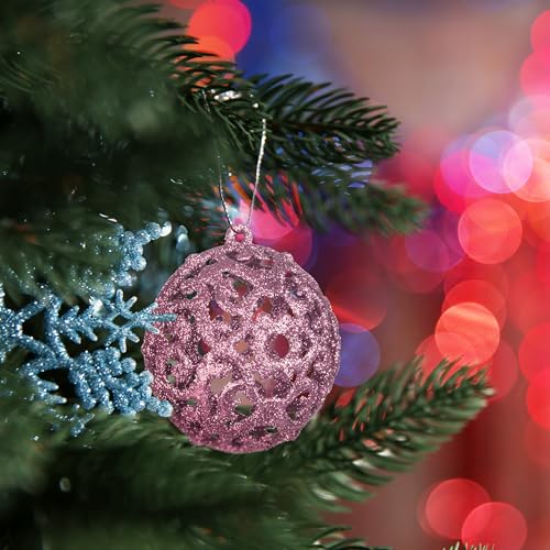 Relaxdays Weihnachtskugeln 50er Set, glitzernde, Matte & glänzende Christbaumkugeln, Kunststoff, ∅ 3, 4 & 6 cm, rosa