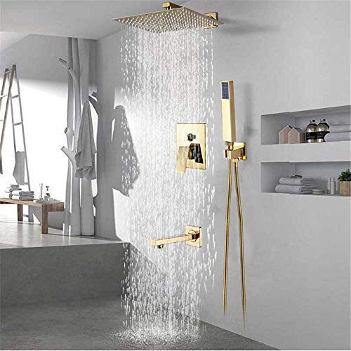Systèmes de douche de bain à effet pluie dorés avec mitigeur mural haut débit