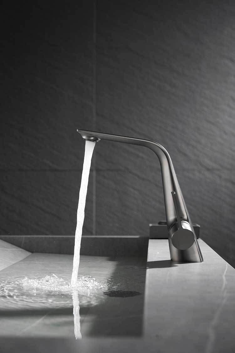 INEX EUROPA Grifo Lavabo Negro Gris Titanio Alta Presión - Grifo Baño Monomando Ahorro de Agua Alta Presion Graduable - Grifo Lavabo Moderno Fácil Instalación - Grifo Graduable con Garantía 10 Años