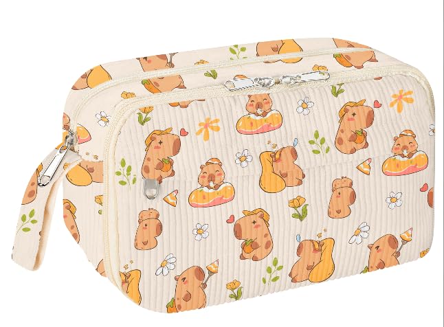 Image of WOBAGMEN Cute Pencil Case,Large Corduroy Zippered Pencil Case Pouch, aesthetic Pencil Bag with Compartments, Pencil Pouch School Supplies (Capybara)