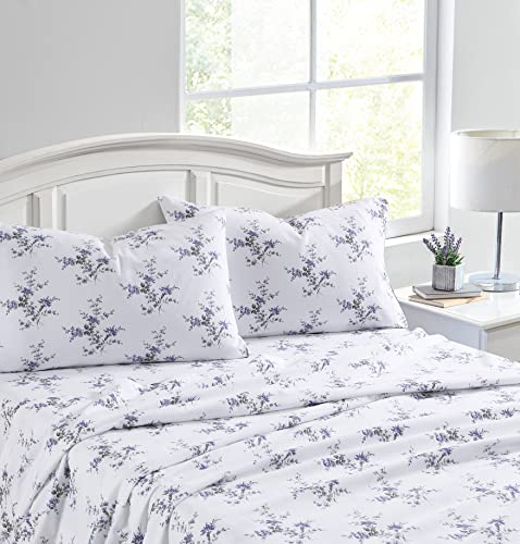 Image of Laura Ashley - Flannel Sheets Twin Size, Anti-Pilling & Wrinkle Resistant Cotton, Touchably Soft for All-Season Comfort - Bed Sheets with Matching Pillowcase & Fitted Sheet (Jessika Lavender)
