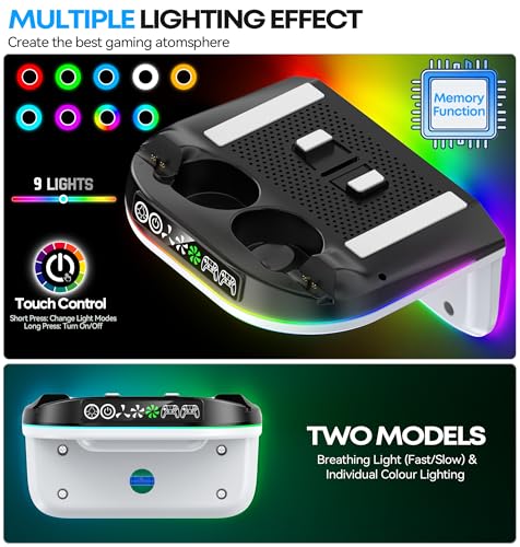 Image of P5 Wall Mount Kit Cooling Station with Dual Controller Charger, Floating Shelf Behind TV for P5 /Slim /Pro, Wall Bracket Compatible with P5 Disc & Digital, 9 RGB Lights P5 Fan Accessories, Black & White
