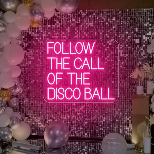 Image of Follow The Call Of The Disco Ball Pink Neon Sign for Wall Decor USB Powered Neon Light for Disco Party Bar Club Bedroom Bachelorette Party Decor Disco Lovers Gift(14 inchx12 inch)