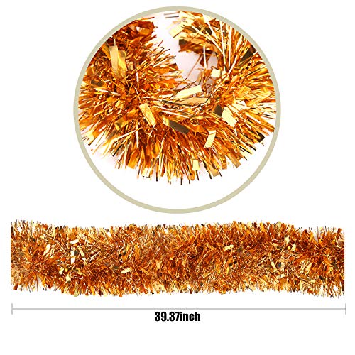 LOKIPA Christmas Tinsel Garlands, 10M Copper Xmas Metallic Chunky Tinsel Garland Decoration for Christmas Tree Decorations
